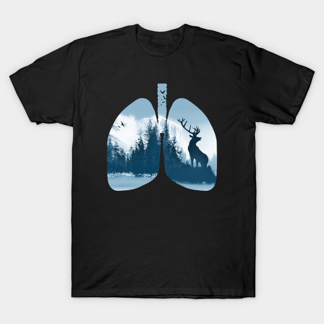 Breathe pure air, Lungs, nature, deer, mountains, outdoors, adventure, camping T-Shirt by Collagedream